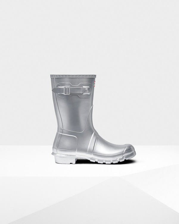  Hunter women's original short wellington boots : silver