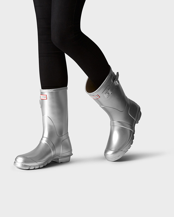  Hunter women's original short wellington boots : silver