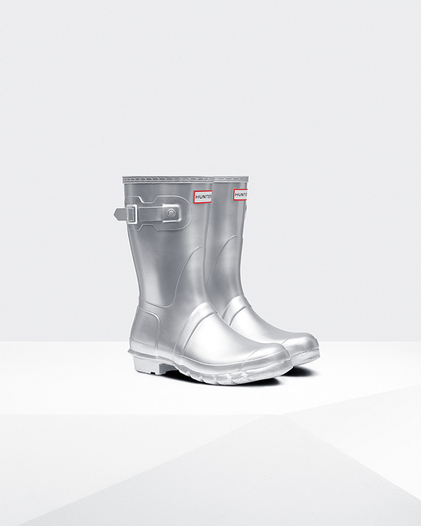  Hunter women's original short wellington boots : silver