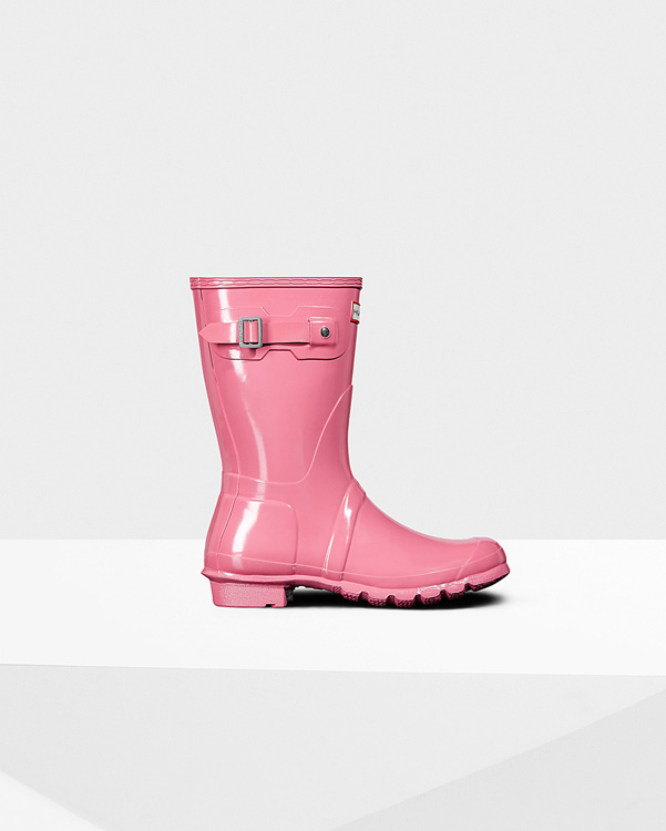  Hunter women's original short gloss wellington boots : pink