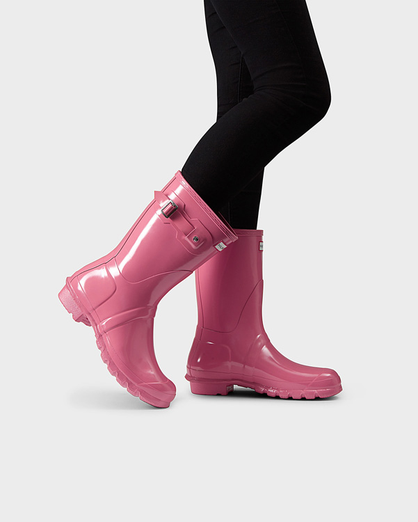  Hunter women's original short gloss wellington boots : pink