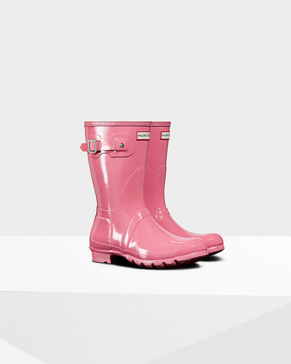  Hunter women's original short gloss wellington boots : pink