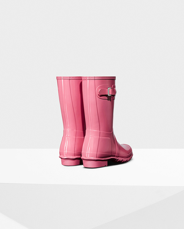  Hunter women's original short gloss wellington boots : pink