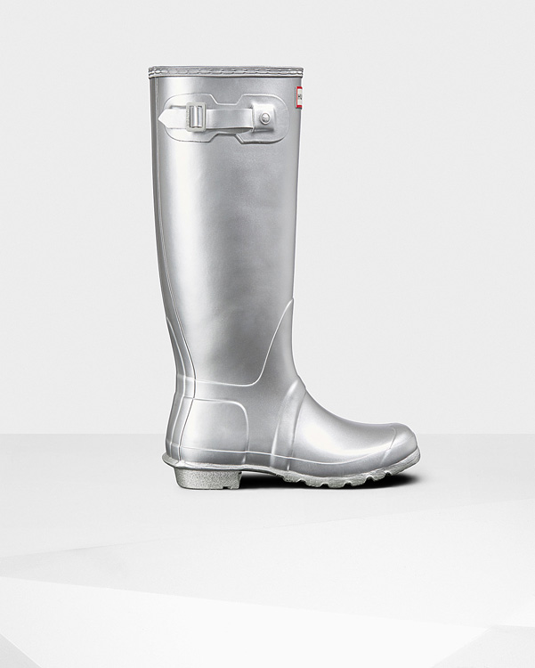  Hunter women's original tall wellington boots : silver