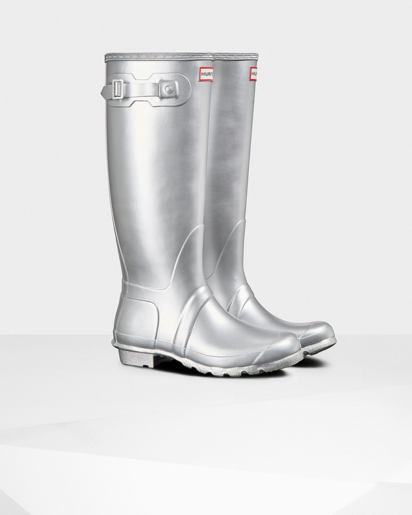  Hunter women's original tall wellington boots : silver