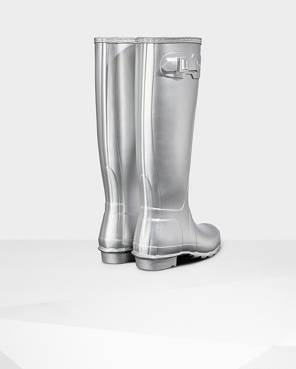  Hunter women's original tall wellington boots : silver