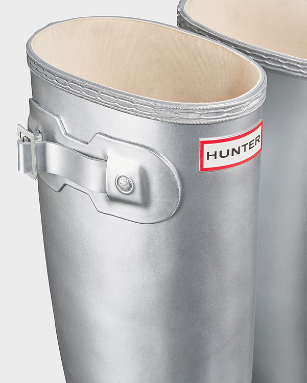  Hunter women's original tall wellington boots : silver