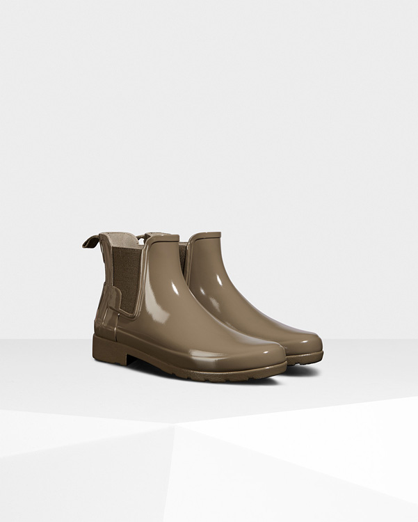  Hunter women's original refined chelsea gloss boots : clay