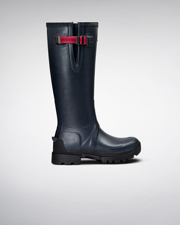  Hunter women's balmoral side adjustable 3mm neoprene wellington boots : navy / peppercorn