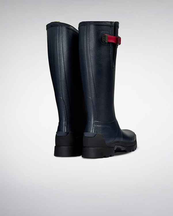  Hunter women's balmoral side adjustable 3mm neoprene wellington boots : navy / peppercorn