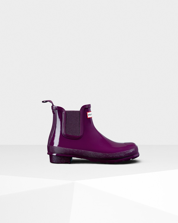  Hunter women's original gloss chelsea boots : violet