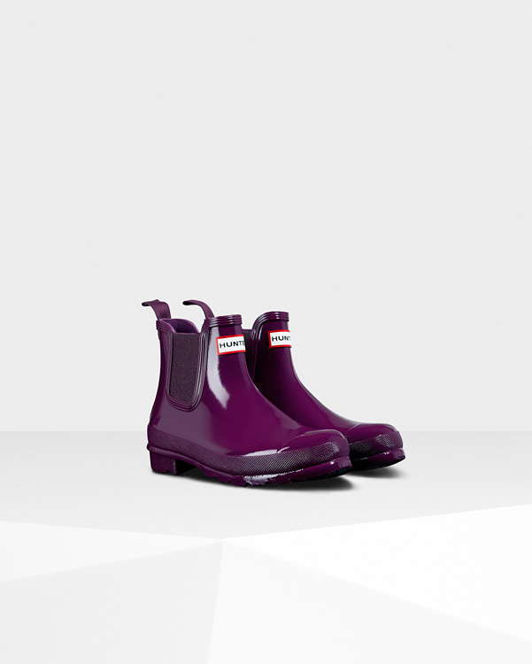  Hunter women's original gloss chelsea boots : violet