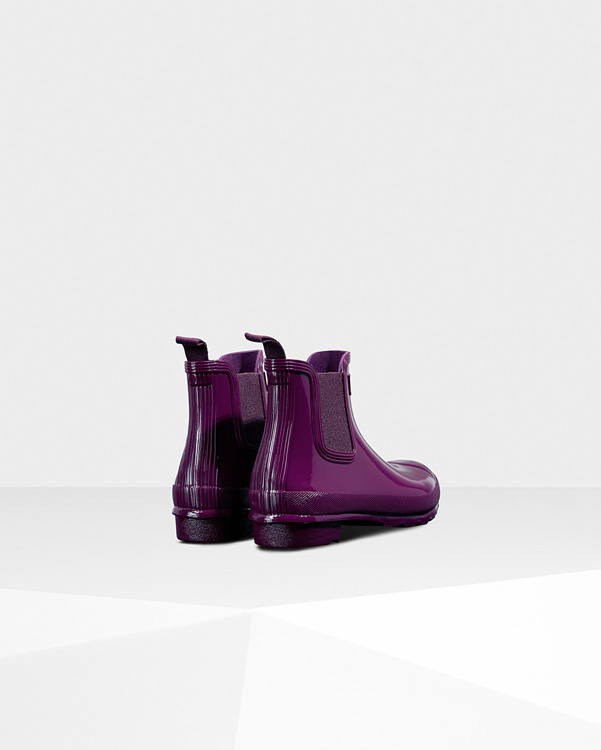  Hunter women's original gloss chelsea boots : violet