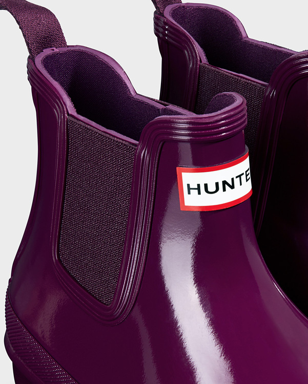  Hunter women's original gloss chelsea boots : violet