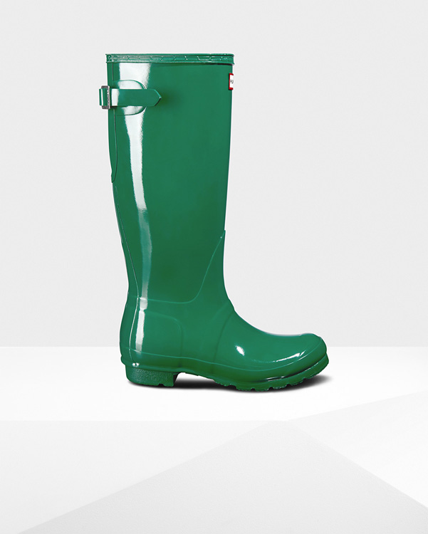  Hunter women's original tall adjustable gloss wellington boots : hyper green