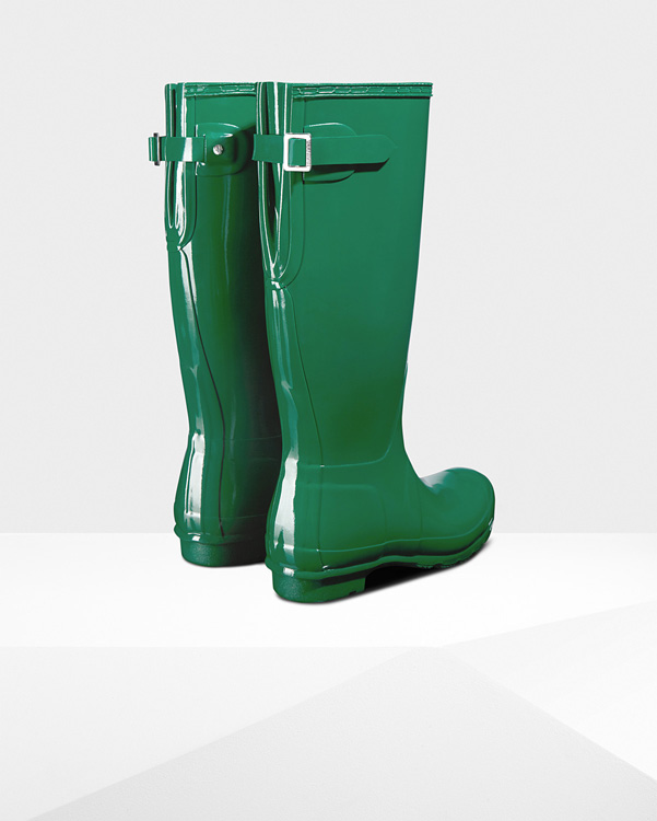  Hunter women's original tall adjustable gloss wellington boots : hyper green