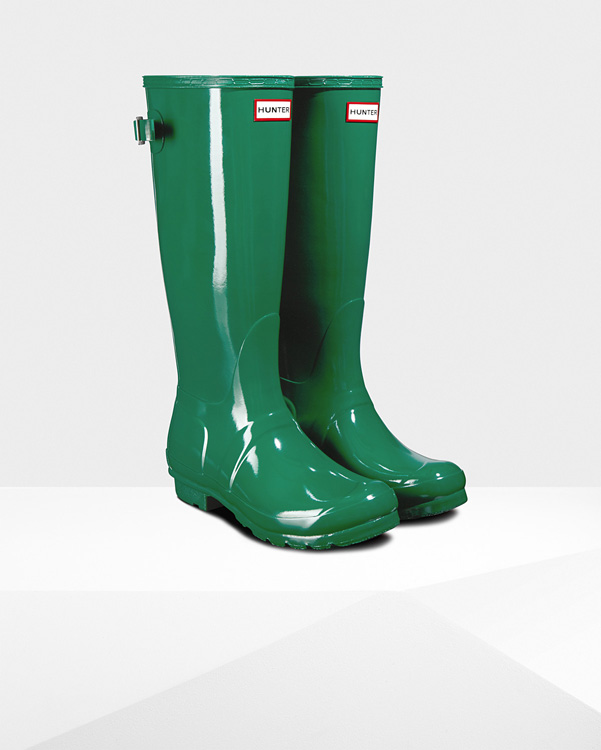  Hunter women's original tall adjustable gloss wellington boots : hyper green