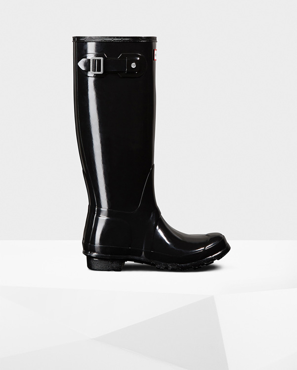  Hunter women's original tall gloss wellington boots : black