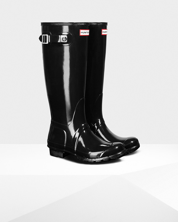  Hunter women's original tall gloss wellington boots : black