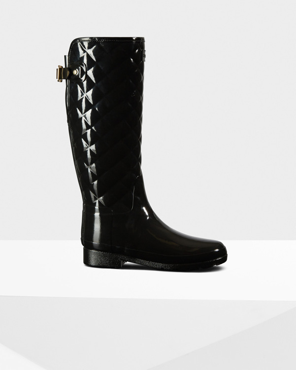  Hunter women's original refined tall quilted gloss wellington boots : black