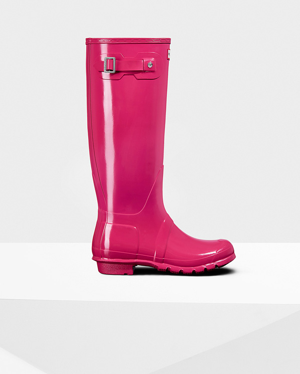  Hunter women's original tall gloss wellington boots : bright pink