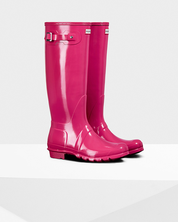  Hunter women's original tall gloss wellington boots : bright pink