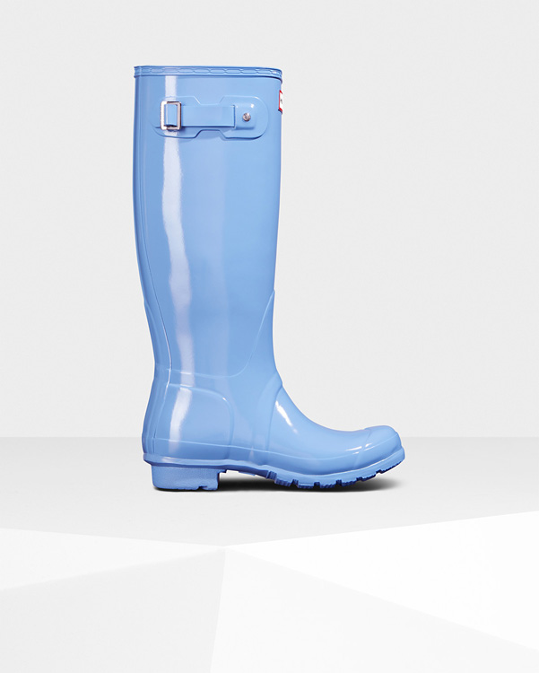  Hunter women's original tall gloss wellington boots : vivid blue