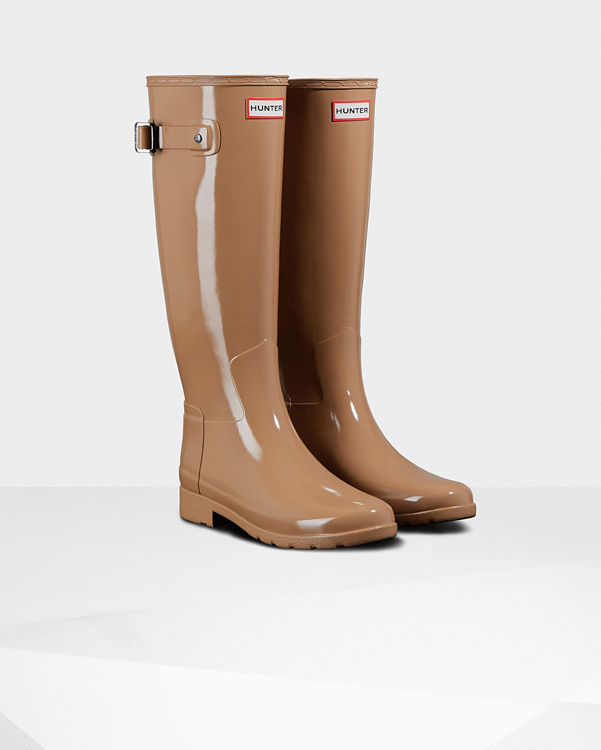  Hunter women's original refined gloss wellington boots : tawny