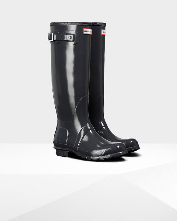  Hunter women's original tall gloss wellington boots : dark slate