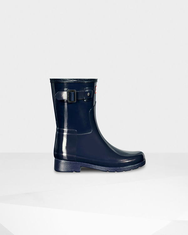  Hunter women's original short refined gloss wellington boots : navy