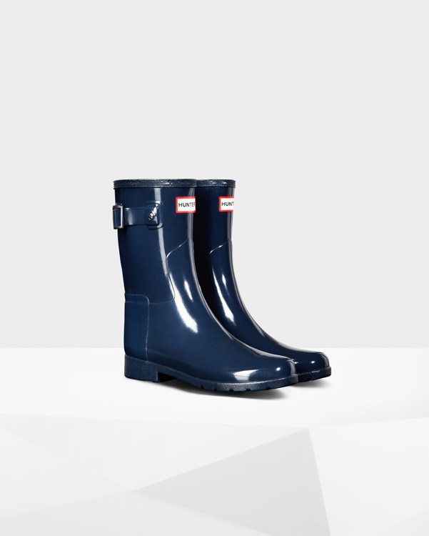  Hunter women's original short refined gloss wellington boots : navy