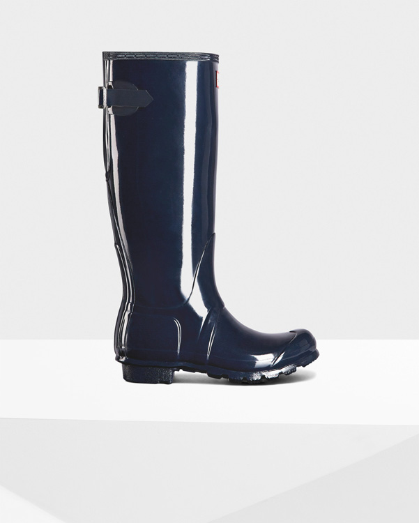  Hunter women's original tall adjustable gloss wellington boots : navy