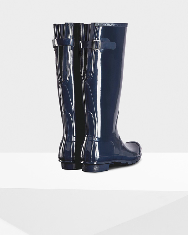  Hunter women's original tall adjustable gloss wellington boots : navy