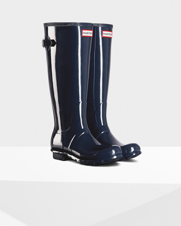  Hunter women's original tall adjustable gloss wellington boots : navy