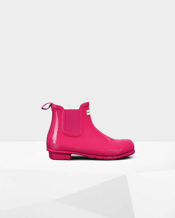  Hunter women's original gloss chelsea boots : bright pink