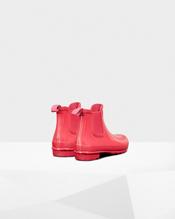  Hunter women's original gloss chelsea boots : bright pink