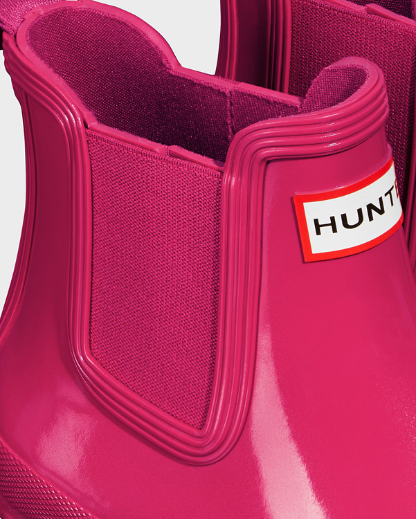  Hunter women's original gloss chelsea boots : bright pink