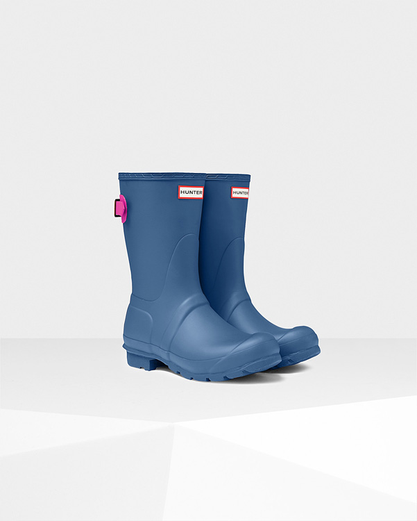  Hunter women's original short back adjustable wellington boots : dark earth blue / ion pink