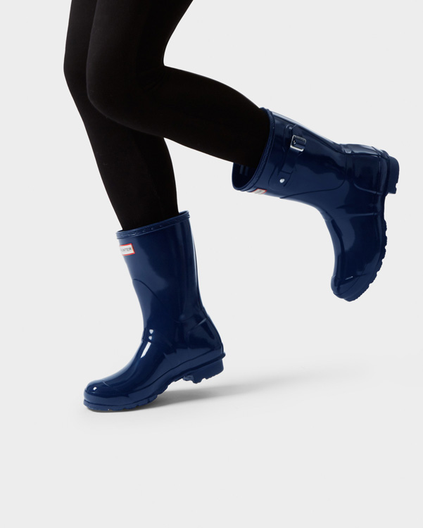  Hunter women's original short gloss wellington boots : navy