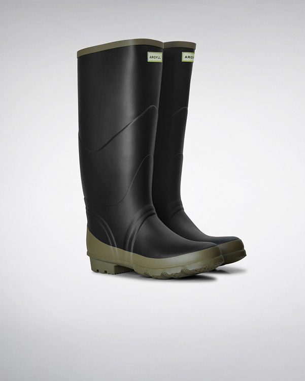  Hunter argyll bullseye full knee wellington boots : black