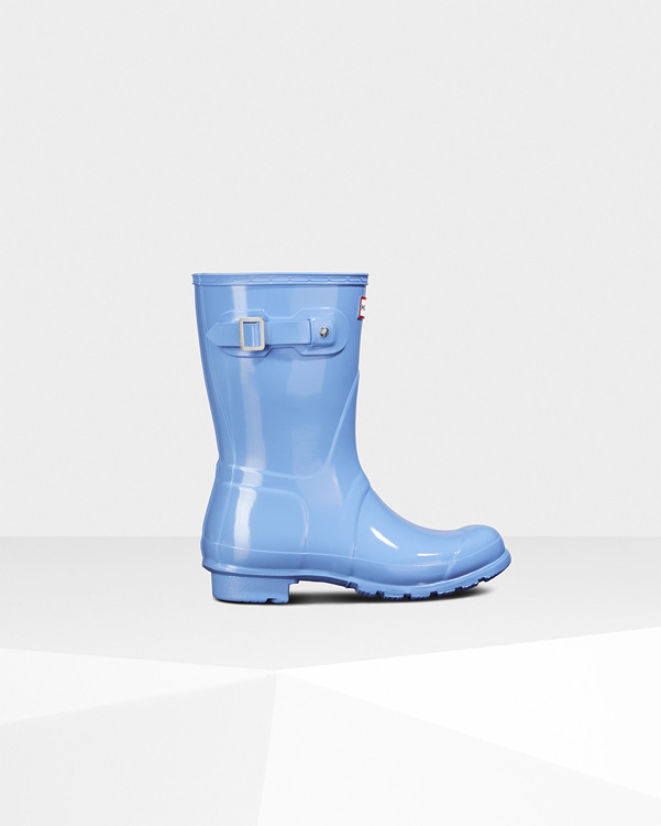  Hunter women's original short gloss wellington boots : vivid blue