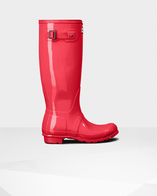  Hunter women's original tall gloss wellington boots : hyper pink