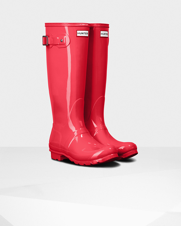  Hunter women's original tall gloss wellington boots : hyper pink