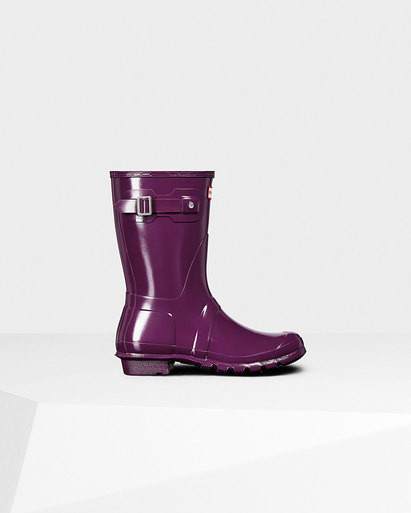  Hunter women's original short gloss wellington boots : violet