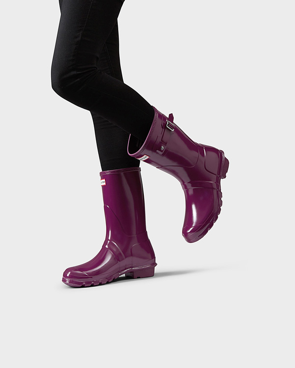  Hunter women's original short gloss wellington boots : violet