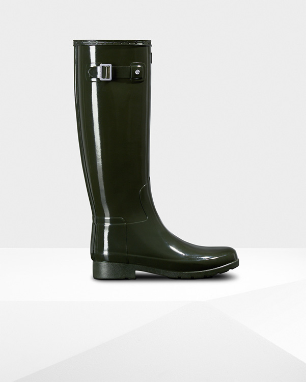  Hunter women's original refined gloss wellington boots : dark olive