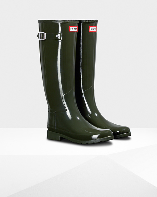  Hunter women's original refined gloss wellington boots : dark olive