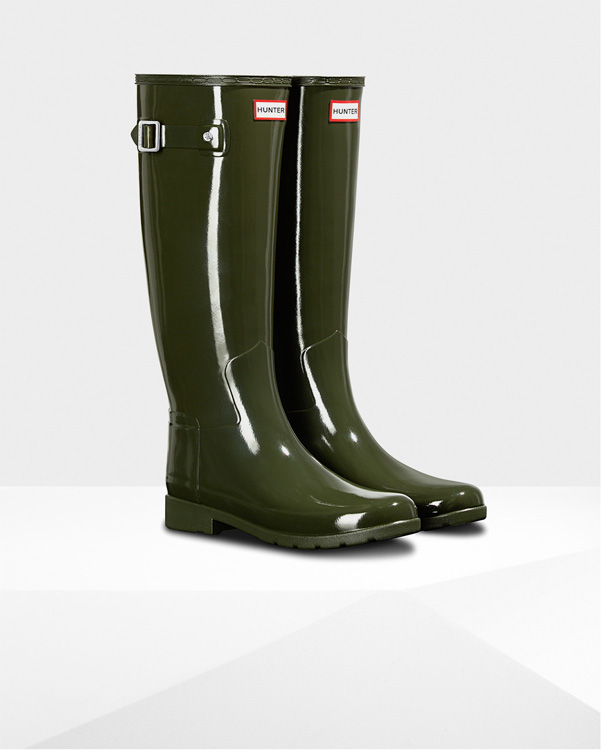  Hunter women's original refined gloss wellington boots : dark olive