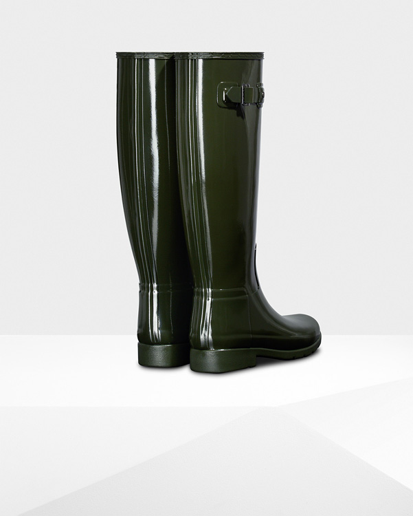  Hunter women's original refined gloss wellington boots : dark olive