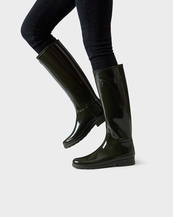  Hunter women's original refined gloss wellington boots : dark olive